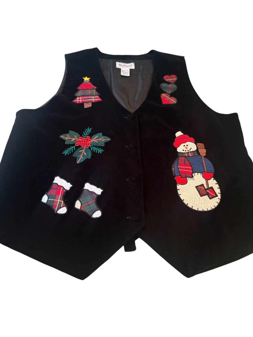 Westbound Embroidered Christmas Vest Woman Snowman Velveteen